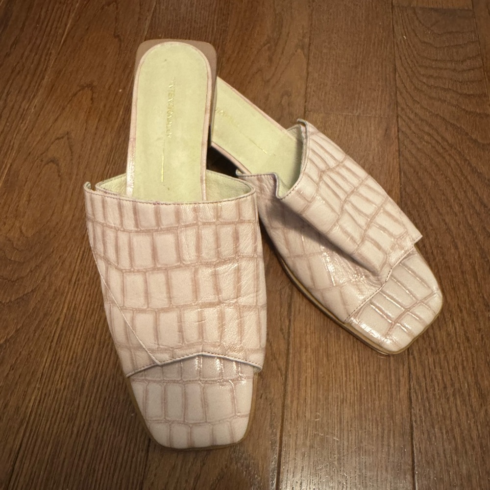 Pink Croc-Embossed Slide Sandals